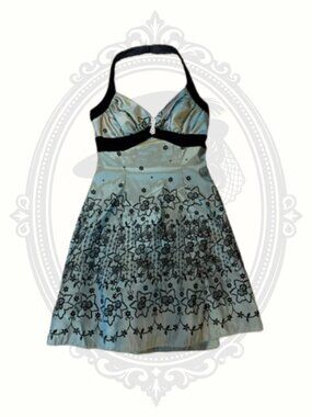 Roberta Girls Sage Green Black Embroidered Halter Party Dress Size 7/8